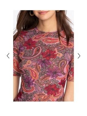 Johnny was Rika mesh hippie Paisley Floral Short-Sleeve Top - Red/Purple
